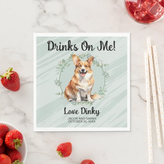 Drinken op mij! Pembroke Welsh Corgi Hond bruiloft Servet (Insitu)