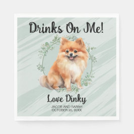 Drinken op mij! Pomeranian Hond bruiloft huisdier Servet