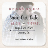 Drinken op ons eenvoudige foto bruiloft opslaan va kartonnen onderzetters (Voorkant)