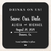 Drinken op ons eenvoudige script bruiloft save the kartonnen onderzetters (Voorkant)