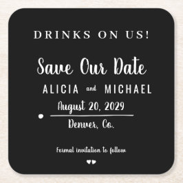 Drinken op ons eenvoudige script bruiloft save the kartonnen onderzetters