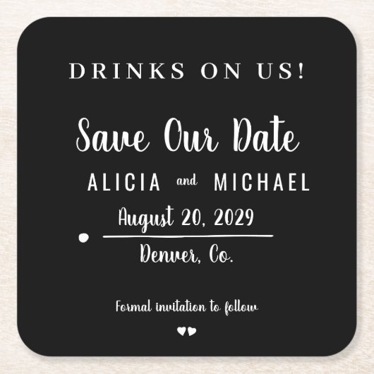 Drinken op ons eenvoudige script bruiloft save the kartonnen onderzetters (Voorkant)