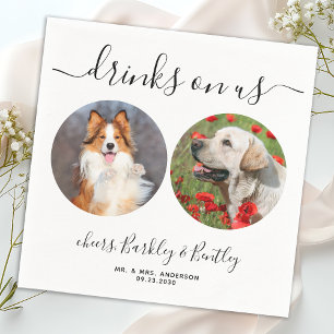 Drinken op ons Gepersonaliseerde 2 Foto Hond Huwel Servet