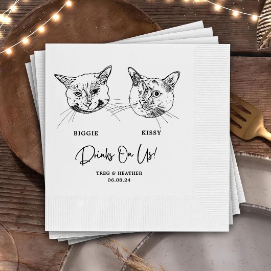 Drinken op ons Huisdieren Custom Hand Tekening Wed Servet