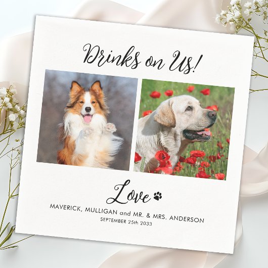 Drinken op ons Pet Photo Modern Stijlvolle bruilof Servet
