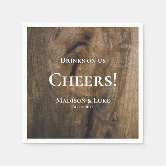 Drinken op ons Proost! Rustieke houten bruiloft Servet (Voorkant)
