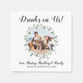 Drinken op Open Bar Greenery Foto Pet Wedding Servet (Voorkant)