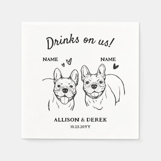 Drinken op US Dog French Bulldogs bruiloft cocktai Servet (Voorkant)