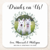 Drinken op US Open Bar Eucalyptus Photo Pet Weddin Kartonnen Onderzetters (Voorkant)