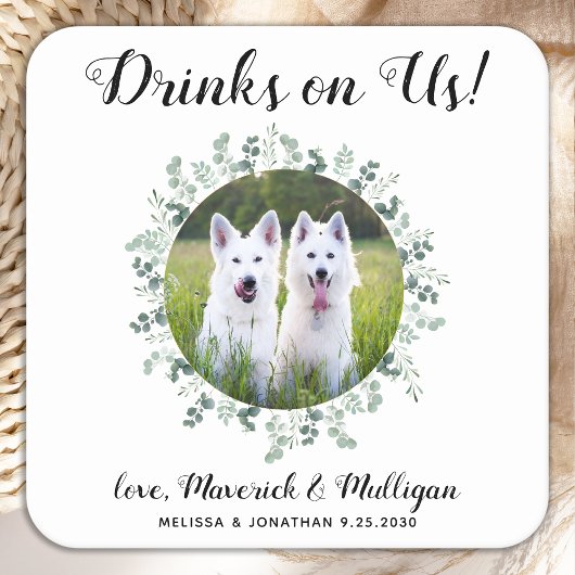 Drinken op US Open Bar Eucalyptus Photo Pet Weddin Kartonnen Onderzetters