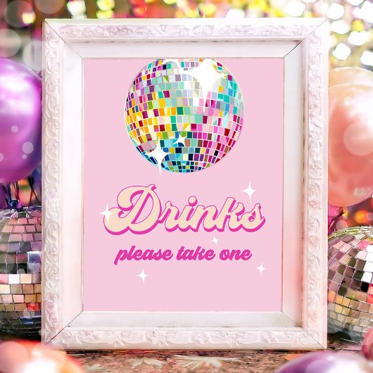 Drinken Tafel Disco Bal Retro Groovy Verjaardag Poster