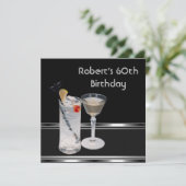 Drinken van 60th Birthday Party Black Silver Kaart (Staand voorkant)