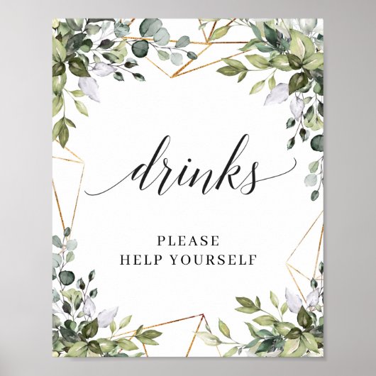 Drinken van de moderne boho greenery foliage gold  poster (Voorkant)