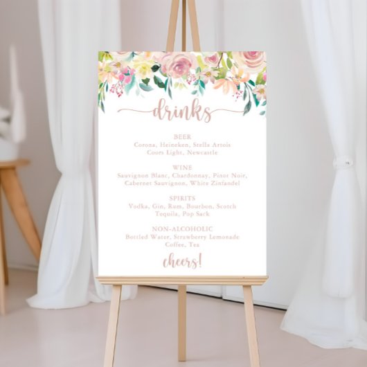 Drinken voor bruiloft Menu Roos Gold Spring Floral Poster