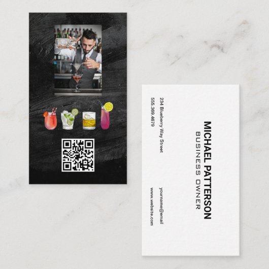 Drinken voor het mengen van bartenders | QR-code Visitekaartje (Voorkant / Achterkant)