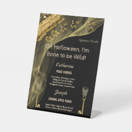 Drinken voor zwarte & goudhalloween skelet reclamebord met voetstuk