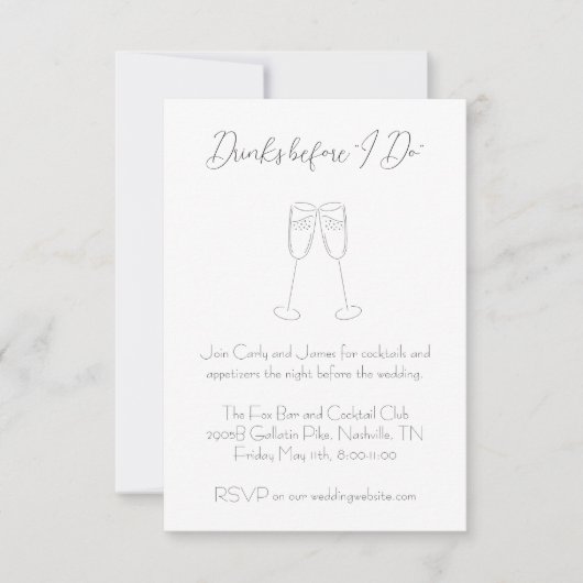 Drinken voordat ik doe bruiloft repetitie welkom kaart (Voorkant)