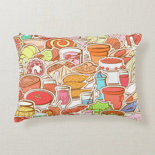 Drinken, zeevruchten, snacks, naadloos patroon accent kussen
