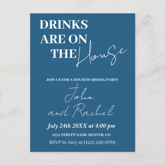 Drinken zijn op het House Housewarming Party Blauw Briefkaart (Voorkant)