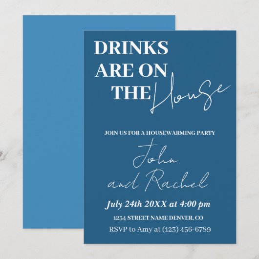 Drinken zijn op het House Housewarming Party Blauw Kaart (Voorkant / Achterkant)