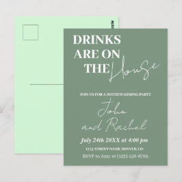 Drinken zijn op het huis housewarming party groen briefkaart