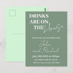 Drinken zijn op het huis housewarming party groen briefkaart