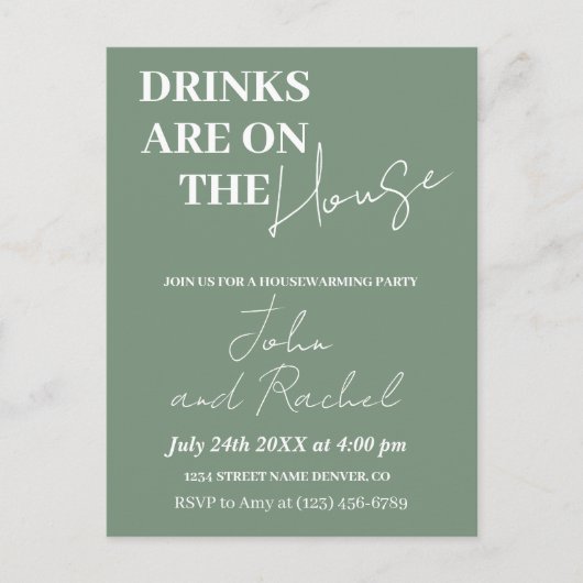Drinken zijn op het huis housewarming party groen briefkaart (Voorkant)