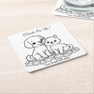 Drinken Zijn Op Ons Eenvoudige Tekening Cute Hond Kartonnen Onderzetters