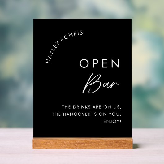 Drinken zijn op ons open bar zwarte bruiloft bar acryl bord (Neutraal)