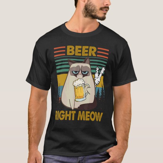 Drinkers 365 Beer Me Right Meow Retro Style T-shirt (Voorkant)