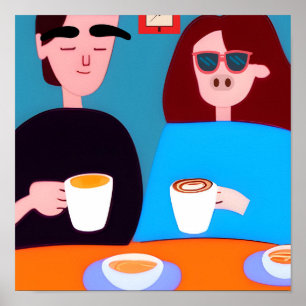 Drinkers van vreemde koffie poster