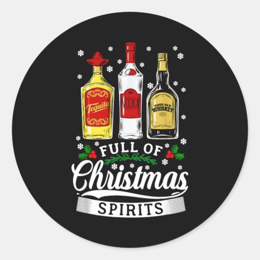 Drinking Alcohol Christmas Party Gift Full Of Chri Ronde Sticker (Voorkant)
