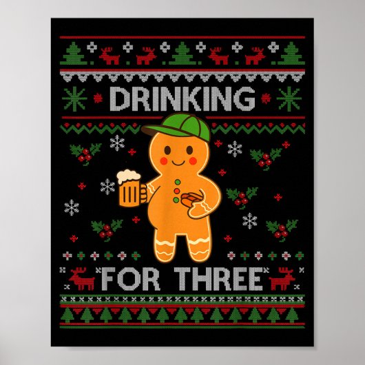 Drinking For Three Pregnancy Announcement Ugly Swe Poster (Voorkant)