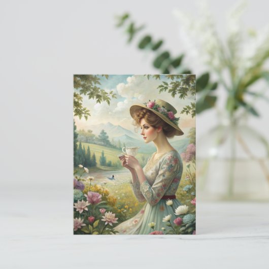 Drinking Tea in Garden Briefkaart (Staand voorkant)