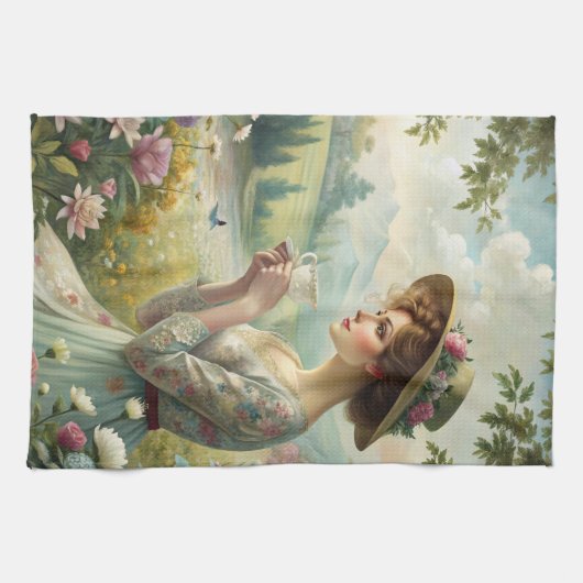 Drinking Tea in Garden Theedoek (Horizontaal)