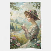 Drinking Tea in Garden Theedoek (Verticaal)