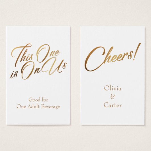 Drinkkaarten, slank, elegante gouden script op wit visitekaartje (Voorkant /achterkant)