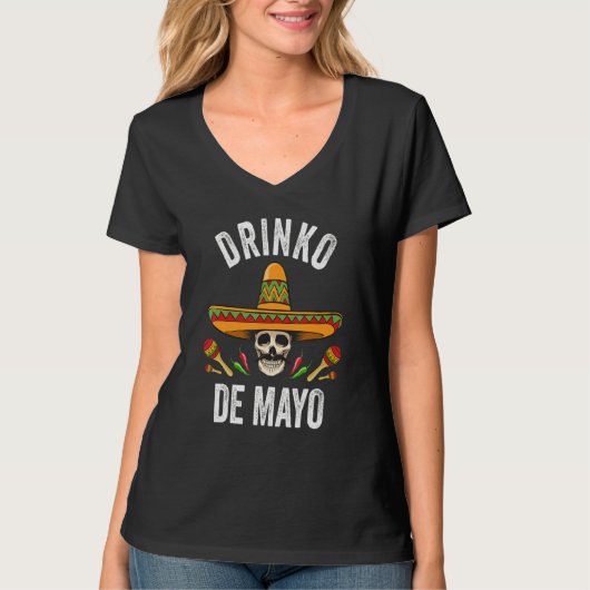 Drinko De Mayo Mexican Skull Cinco De Mayo Holida T-shirt (Voorkant)