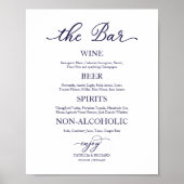 Drinks Bar Navy Blauwe Calligrafie Huwelijk Bord Poster (Voorkant)