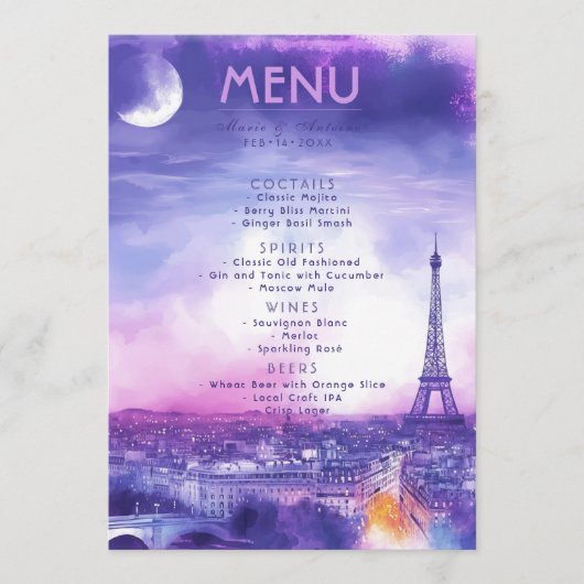 DRINKS + lovely text Amour Éternel  Menu (Voorkant)