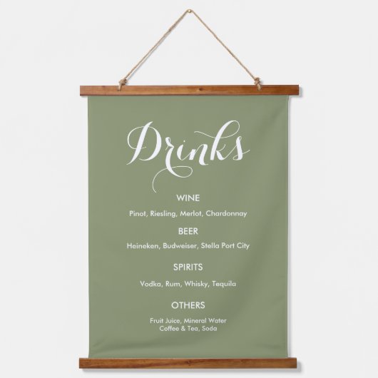 Drinks Menu Bruiloft Salie Groen Wit   Hangend Wandkleed (Voorkant)
