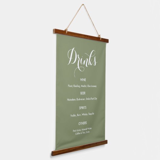 Drinks Menu Bruiloft Salie Groen Wit   Hangend Wandkleed (Gebogen)
