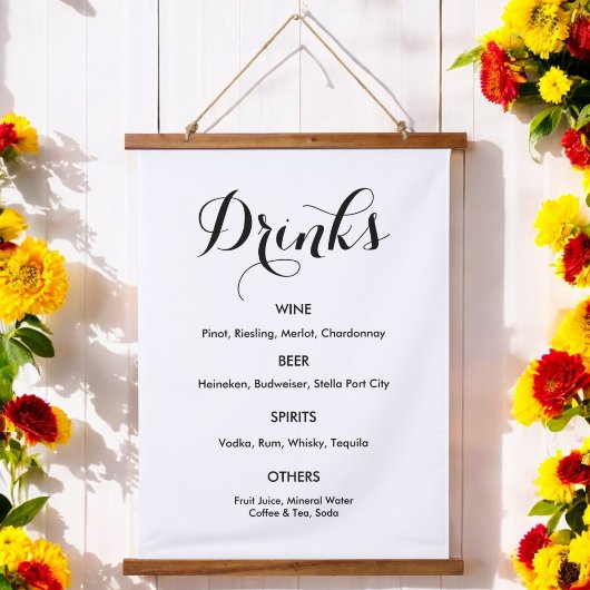 Drinks Menu Bruiloft Zwart Wit  Hangend Wandkleed