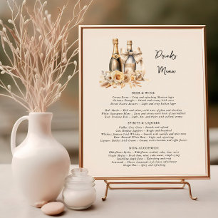 Drinks Menu Flessen en Bloemen Neutraal Huwelijk Poster