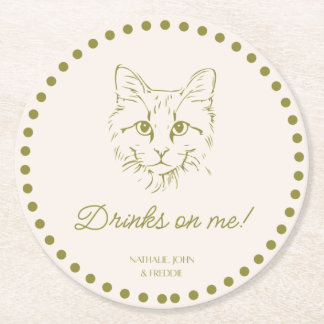 Drinks on Me! Cat Wedding Engagement Party Coaster Ronde Kartonnen Onderzetter