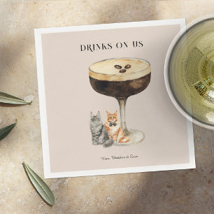 Drinks On Us   Cute Huwelijkse Kat Hond Trouwfeest Servet