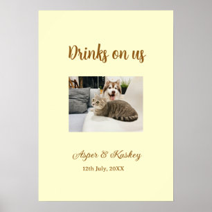 Drinks on us open bar huisdier foto bruidspaar dat poster