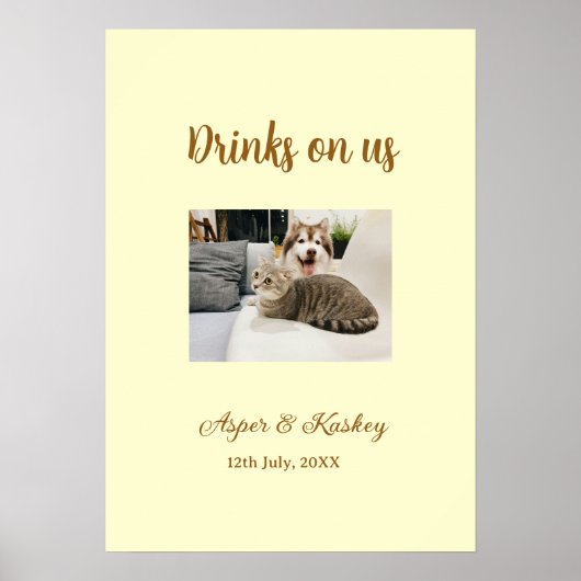 Drinks on us open bar huisdier foto bruidspaar dat poster (Voorkant)