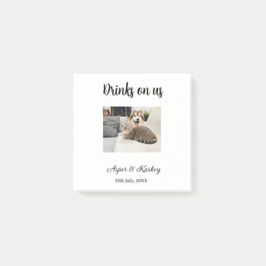 Drinks on us open bar pet photo wedding couple dat post-it® notes (Voorkant)