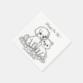 Drinks On Us Simple Drawing Cute Dog & Cat Wedding Servet (Hoek)